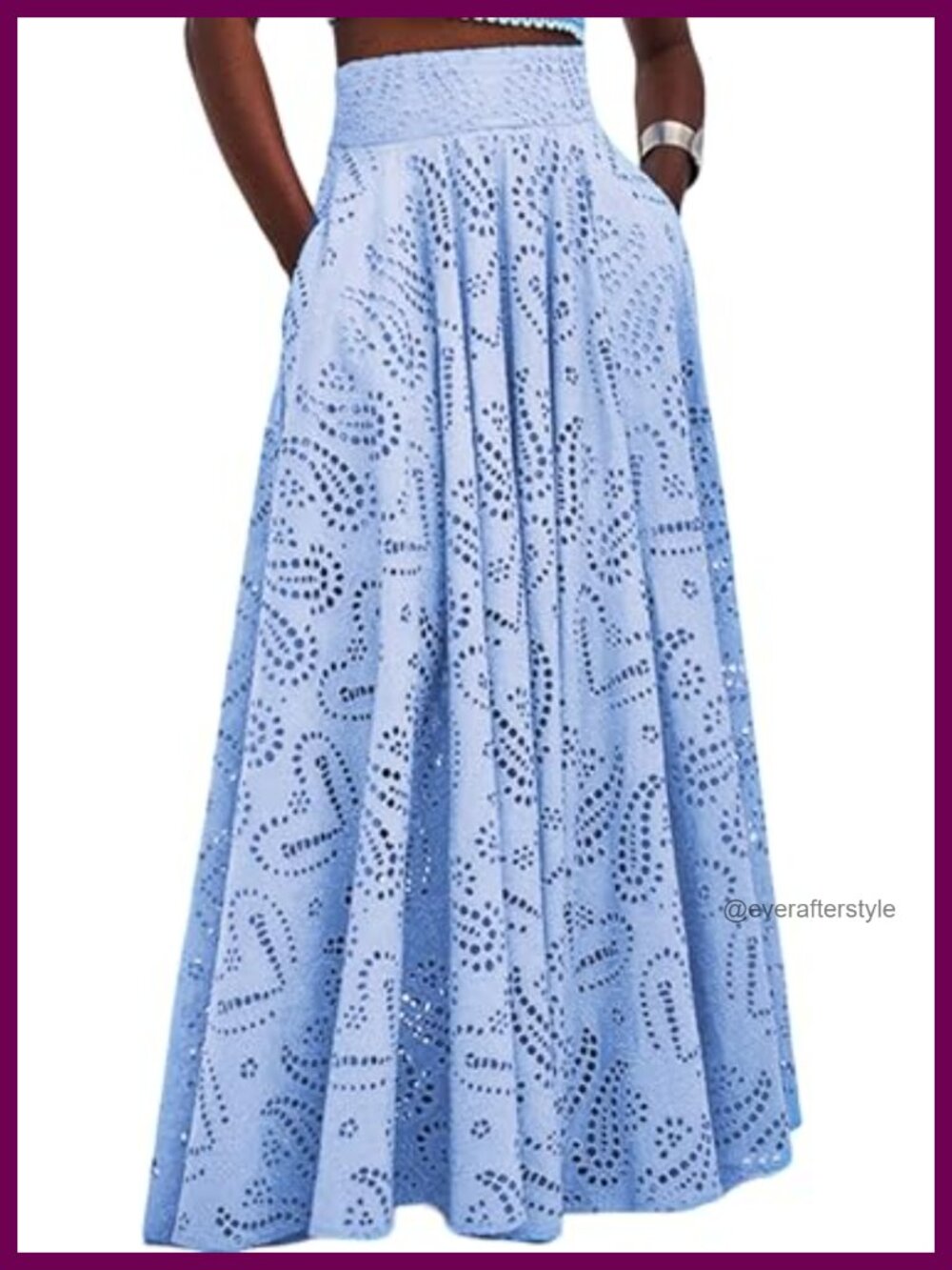 Eyelet Embroidered A-Line Maxi Skirt High Waist Pleated Flowy Long Skirt